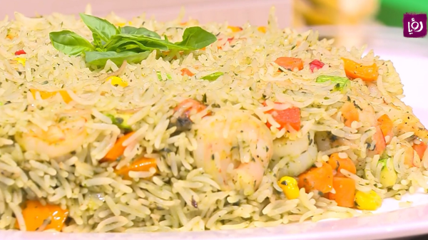 أرز البيستو مع الجمبري