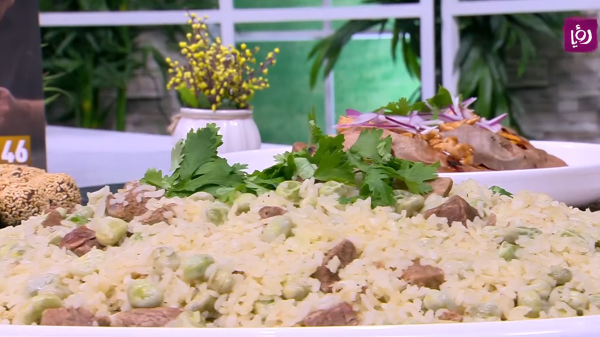 رز بالفول الأخضر واللحم
